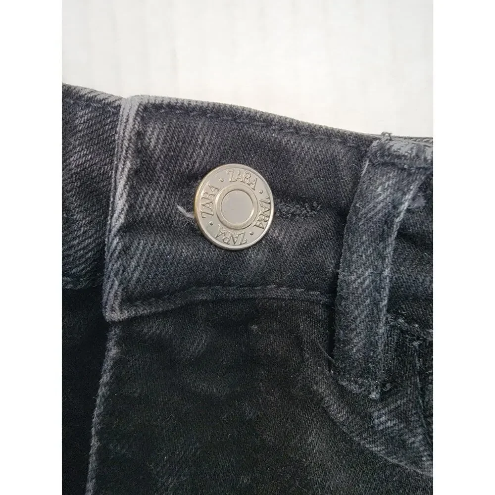 ZARA Denim Shorts Womens Size 6 Cut-off High Rise Stretch Charcoal Gray